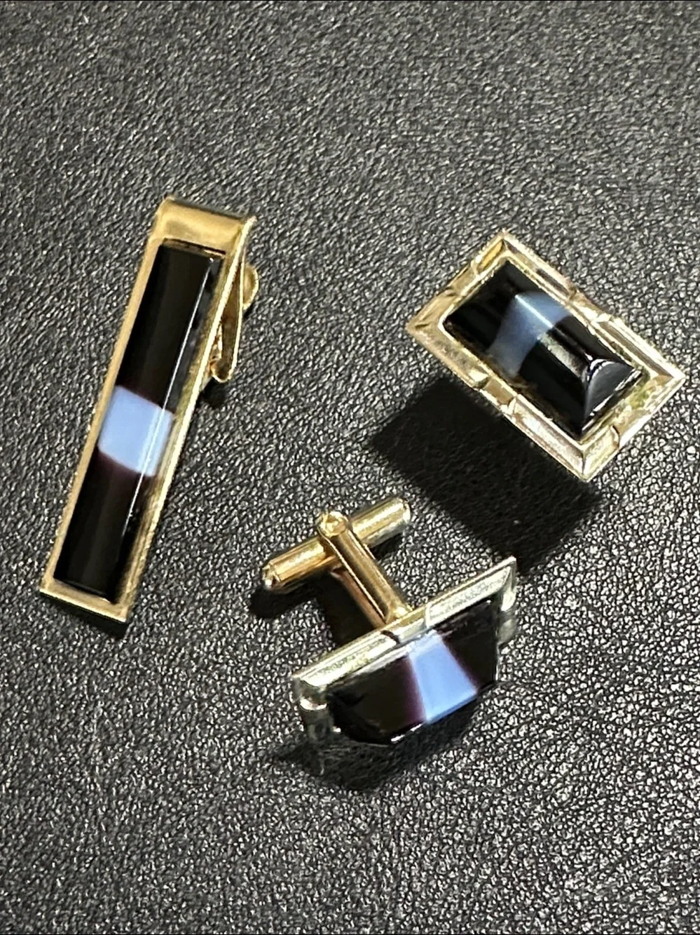 Three Piece Cuff Links & Tie Clip